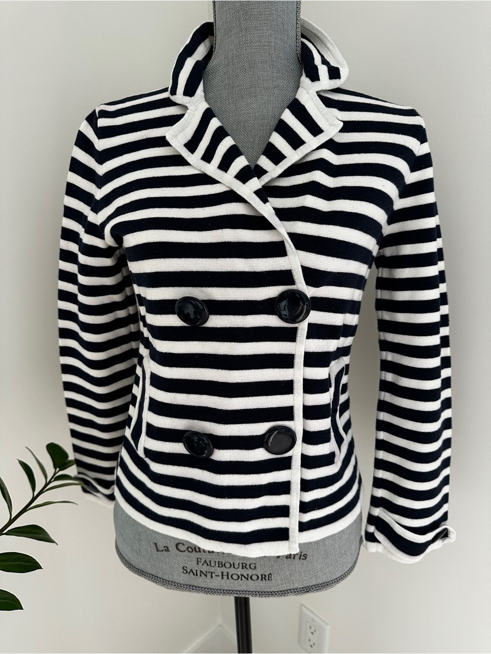 Women's Cotton Knit Double-Breasted Cropped Knit Sweater Blazer Jacket sz S
